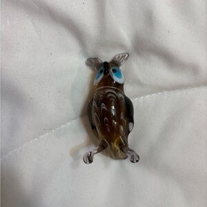 Glass Owl figurine with Blue Eyes approximately 3” tall